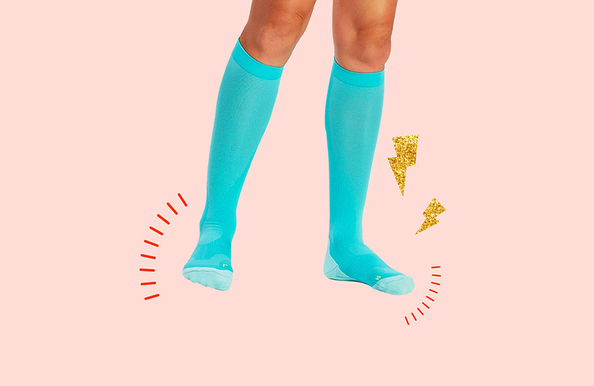 Blue compression stockings