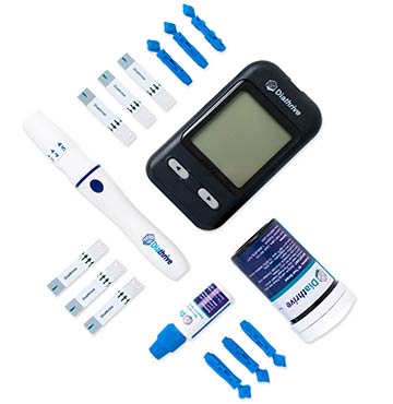 A set of diabetic supplies and accessories