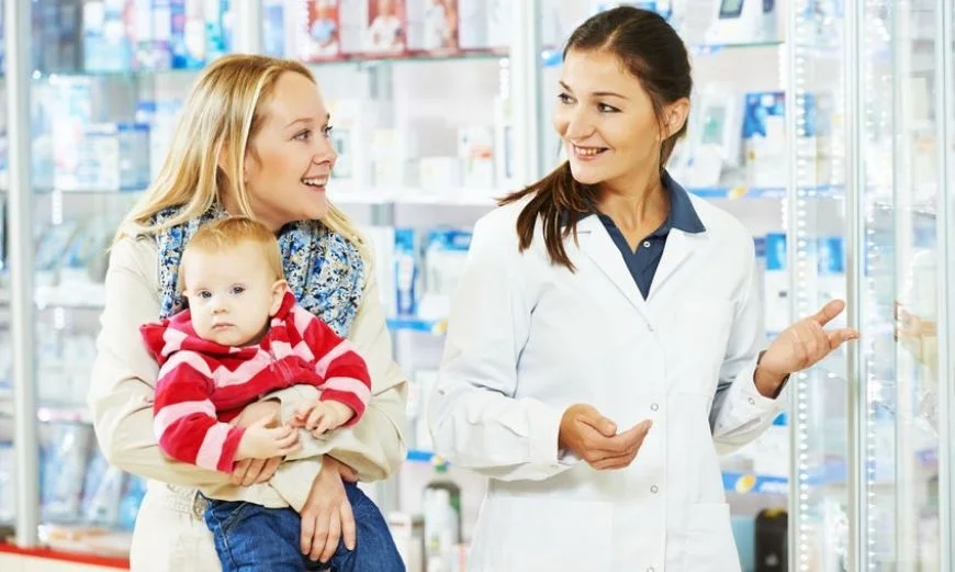 A mother and her child in the pharmacy