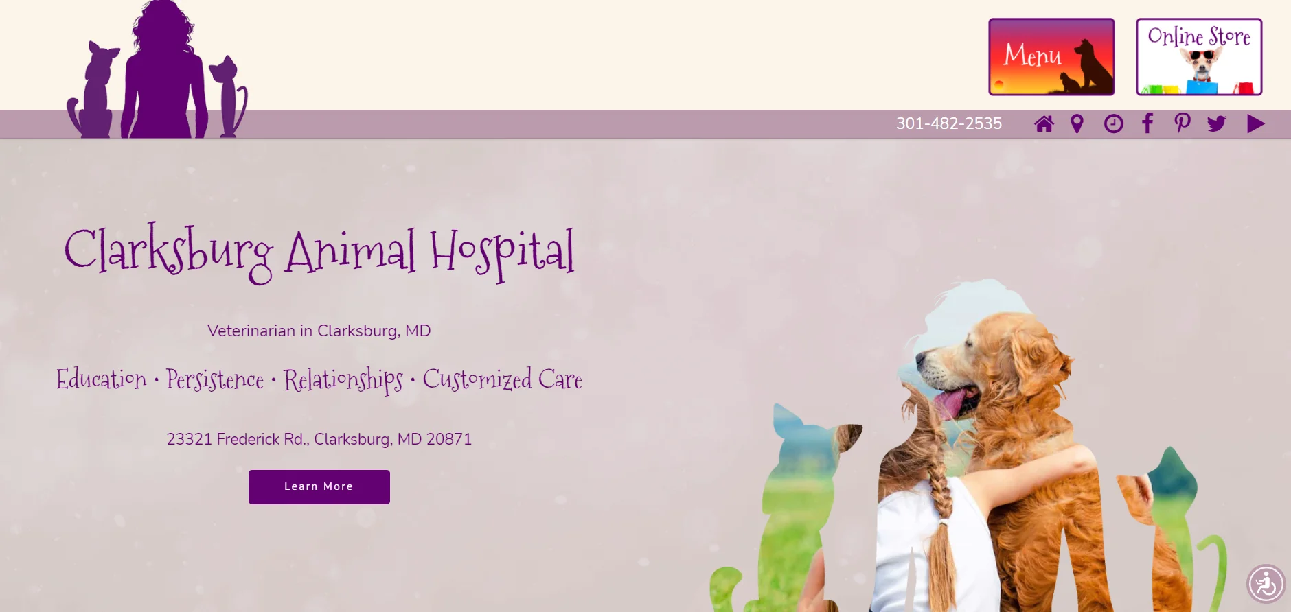 Clarksburg Animal Hospital logo and website