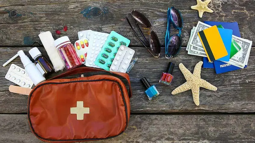 Medications traveling bag on table