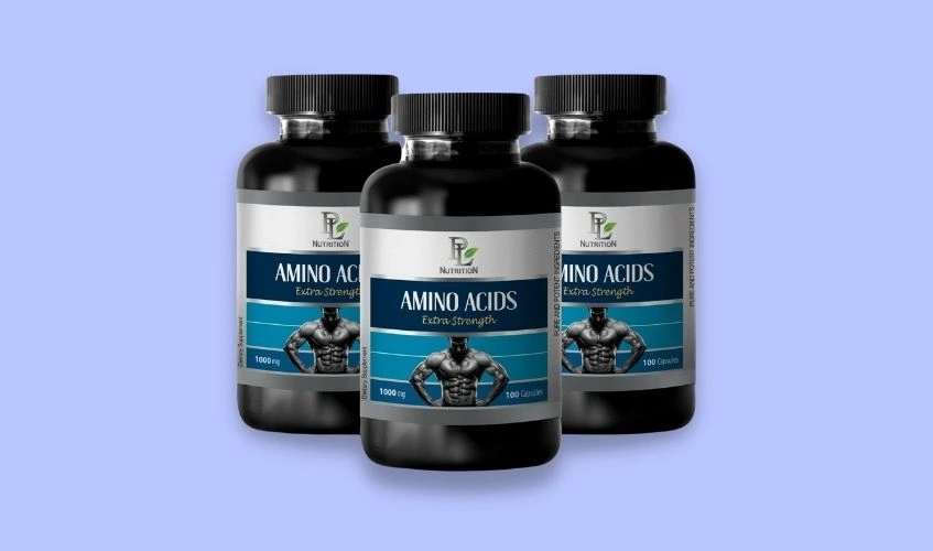 Three amino acid supplements with colored background
