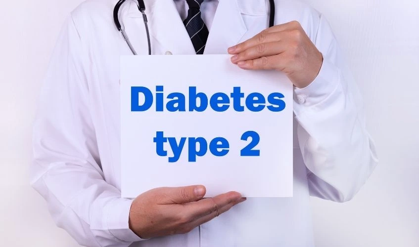 Diabetes Type 2 card in hands of Medical Doctor