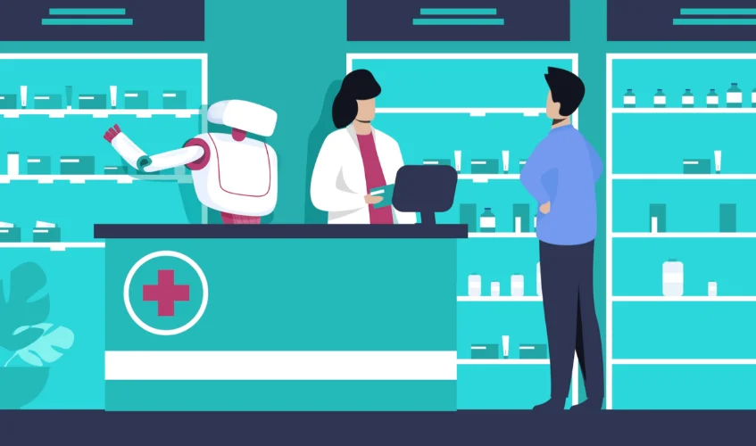 Robot helping pharmacist